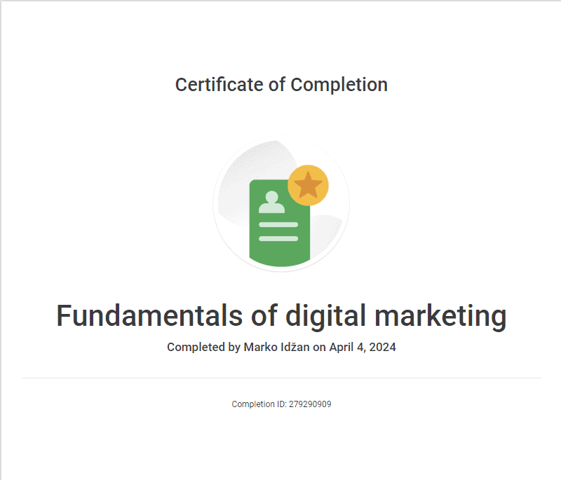 Fundamentals of digital marketing issued by Google