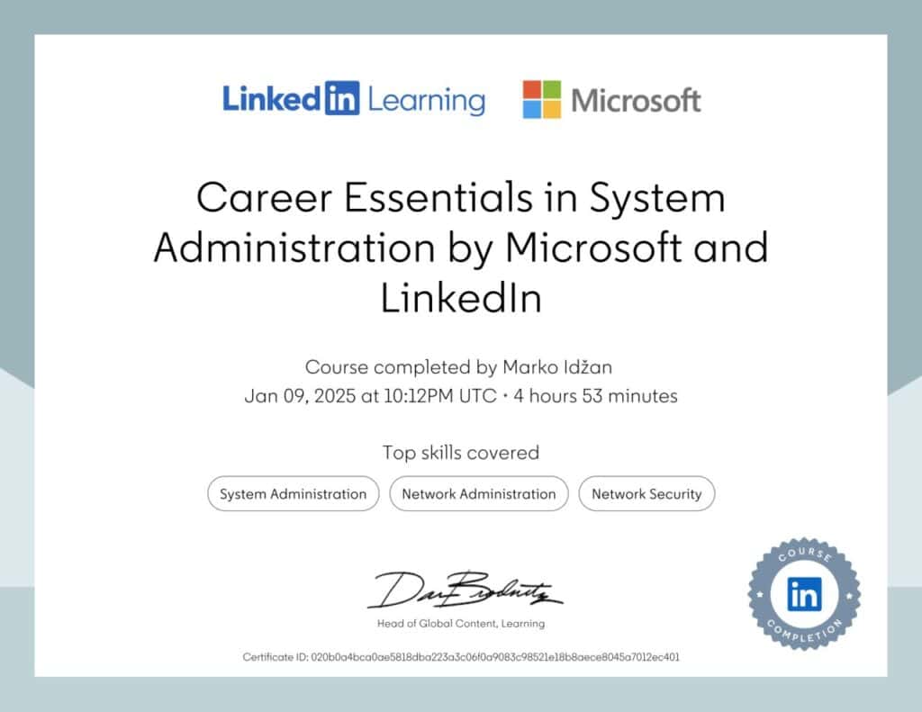 Career Essentials in System Administration issued by Microsoft and LinkedIn