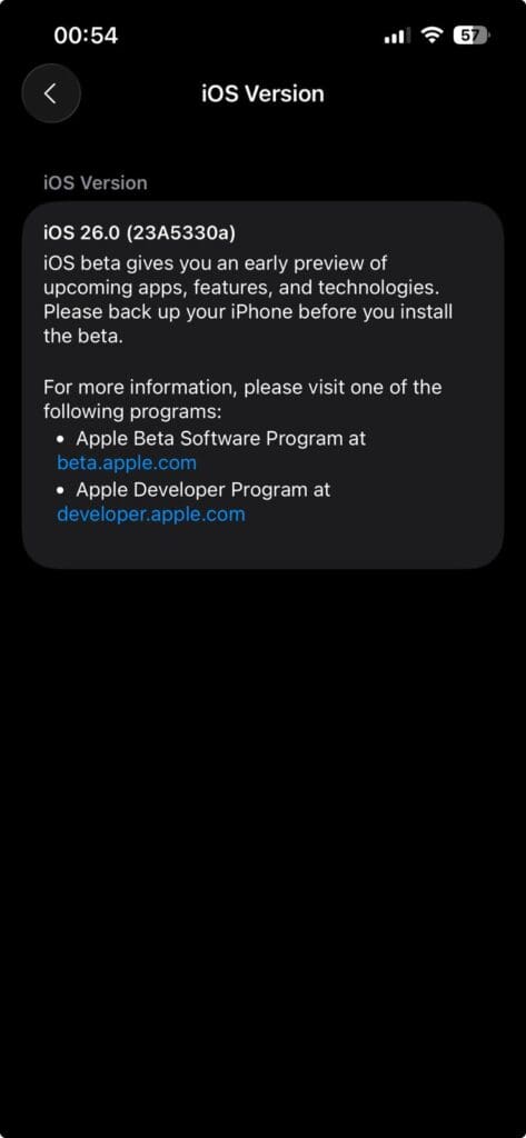 Latest Beta 8 build of iOS 26 on my personal iPhone 13 Pro.