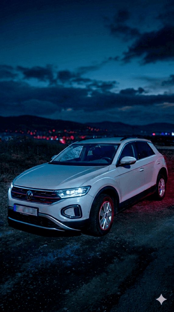 VW T-Roc Life SCR 2.0 TDI in Gemini AI edited night scene